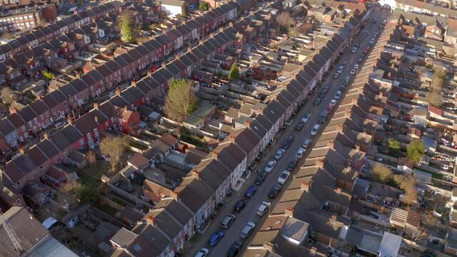 Aerial View of Terraced Working Class Housing in Luton at Sunset