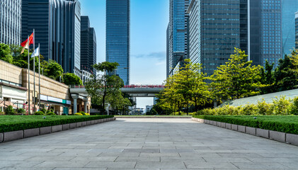 Square brick floor and modern office building