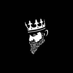 Bearded king with a crown on his head
