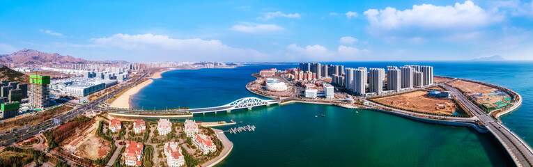 Aerial photography of the beautiful coastline of Qingdao, China