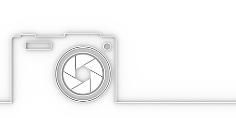 Illustration of photo camera icon with lens aperture. Outline style. 3D rendering