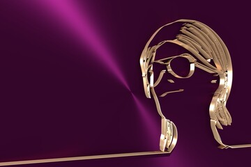 Face front view. Elegant silhouette of a woman wearing spectacles. 3D rendering