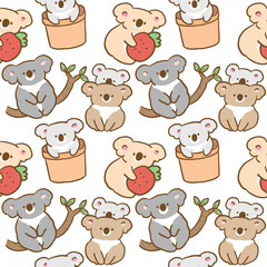 Obraz premium Seamless Pattern with Cartoon Koala Bear Illustration Design on White Background