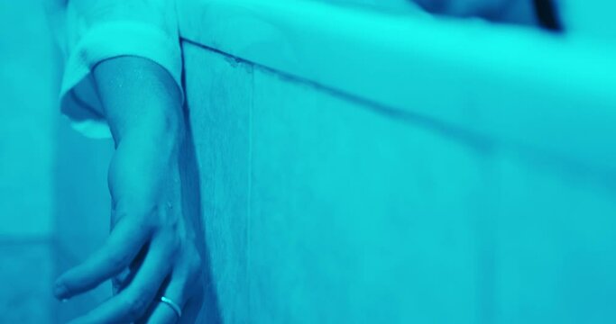 trauma, shock - girl dressed  in the bathtub shocked by the violence suffered  