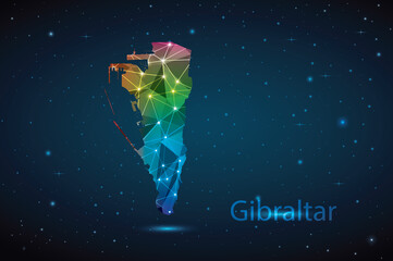 Abstract Polygon Map of Gibraltar. Vector Illustration Low Poly Color Rainbow on Dark Background