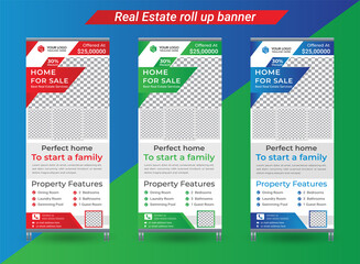 Real Estate roll up banner template design - Standee design, Banner signage, X - stand advertising design -  Home for sale
