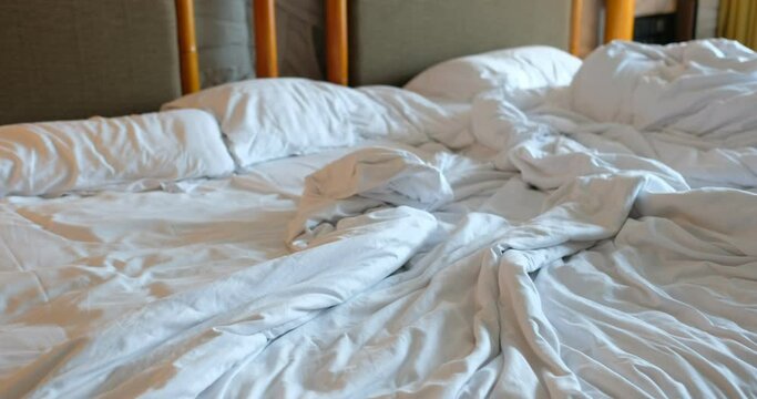 white bed background, after sleep, dirty bed
