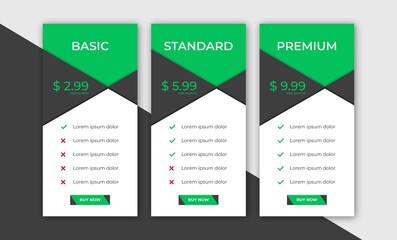 Clean Simple Pricing Table Template. Web Comparision Boxes For Plans