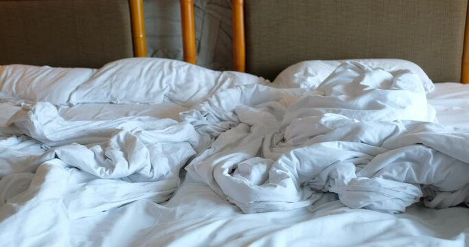 white bed background, after sleep, dirty bed
