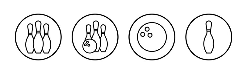 Bowling game Pin Icons set. Bowling icon, ball and pin