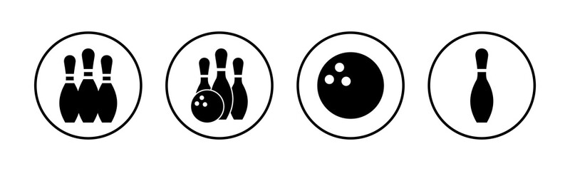 Bowling game Pin Icons set. Bowling icon, ball and pin