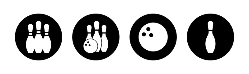 Bowling game Pin Icons set. Bowling icon, ball and pin