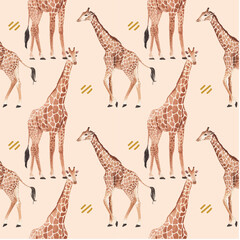 Fototapety  Pattern seamless with savannah wildlife concept design watercolor illustration