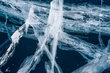 Perfect desktop wallpaper. Numerous streaks of cracks in the transparent blue clear ice. Amazing...