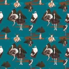 Obraz premium Pattern seamless with savannah wildlife concept design watercolor illustration