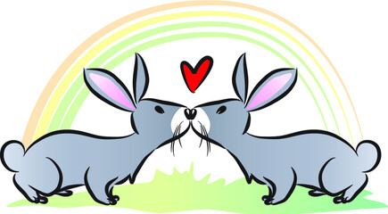 vector cartoon animals rabbit kissing