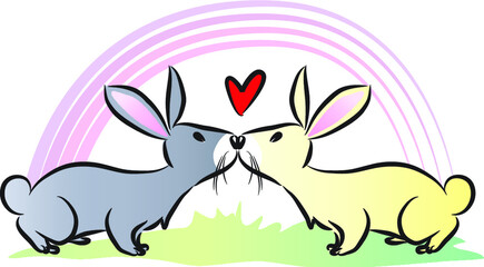 vector cartoon animals rabbit kissing