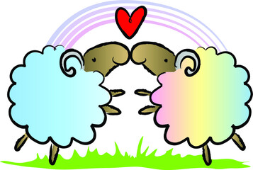 vector cartoon animals sheep kissing