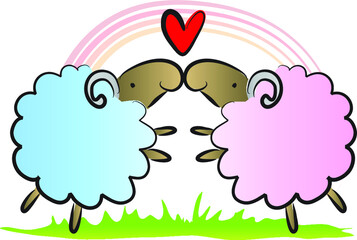 vector cartoon animals sheep kissing