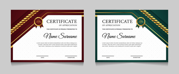 Set of certificate of achievement border design templates with elements of  luxury gold badges and modern line patterns. vector graphic print layout can use For award, appreciation, education