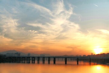 sunset over the lake