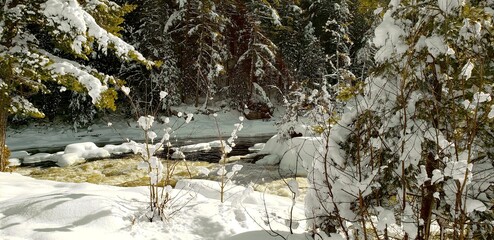 Rawdon Waterfalls in the freezing winter of Quebec 