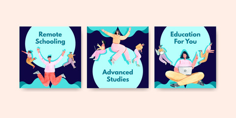 Advertise template with online learning concept design for marketing watercolor illustration