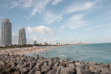 Miami city skyline from the south beach point