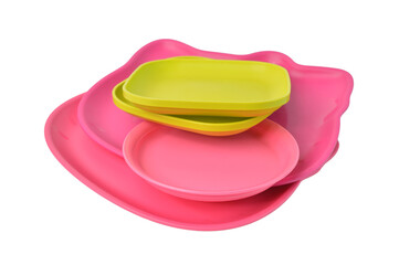 Klang,Malaysia:February 11, 2021- Various type of plates over white background. Tupperware brand.
