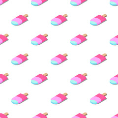 3d seamless pattern of 3 color ice cream isolated on a white background. vector food illustration in isometric style. eps 10 template