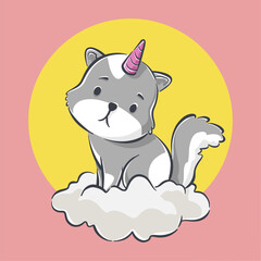 Cute kitten with unicorn cartoon icon illustration. flat cartoon style