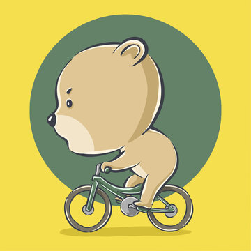 Cute bear riding bike cartoon icon illustration. flat cartoon style