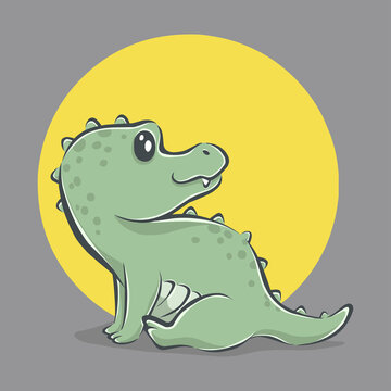 Cute little crocodile cartoon icon illustration. flat cartoon style