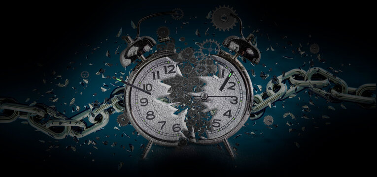 time clock breaking in  2 two flying pieces bipolar time pass memory loss future new era feelings  gears free freedom psychology war