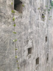 old gray concrete wall, medieval architecture style