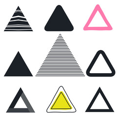 Set of triangles icons Collection of triangles Vector sign logo for mobile app and web sites Modern doodle stripes design style Fashion print clothes apparel greeting invitation card banner poster