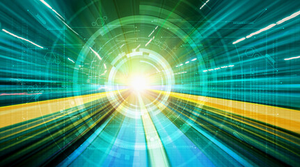 Digital data flow on road with motion blur to create vision of fast speed transfer . Concept of...