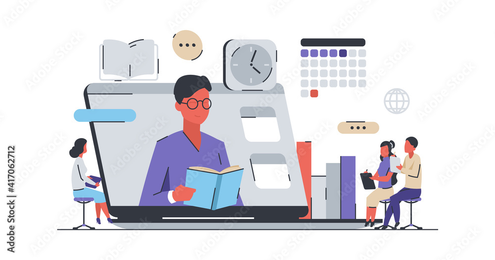 Poster online video training. work from home concept. web education virtual course, distance learning or te