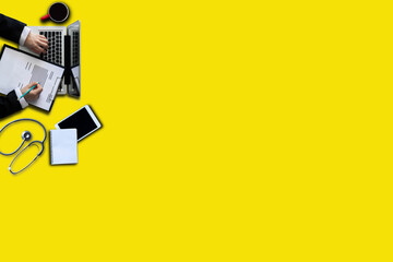 Medical concept on Yellow background desk.