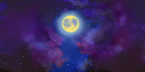Fototapeta na wymiar Blue full moon in the night sky