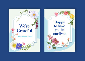 Thank you card template with spring bright concept design watercolor illustration