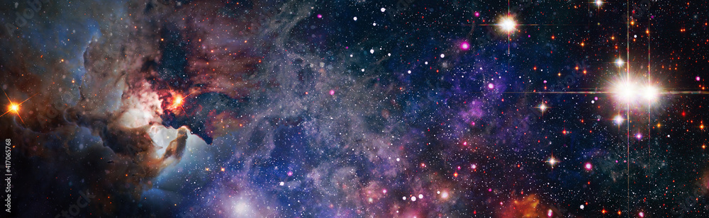 Wall mural abstract background with night sky and stars. panorama view universe space shot of milky way galaxy 