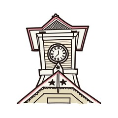 時計台の手描き風イラスト（カラー）