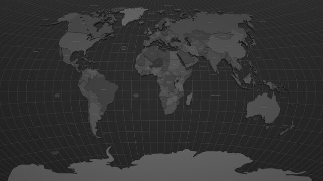 3D Black Dark World Map Atlas Of Our Planet