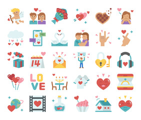 Happy Valentines Day Flat Vector Icons