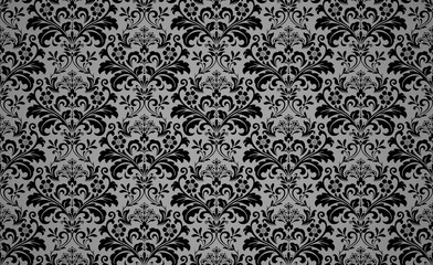 Wallpaper in the style of Baroque. Seamless vector background. Black and gray floral ornament. Graphic pattern for fabric, wallpaper, packaging. Ornate Damask flower ornament