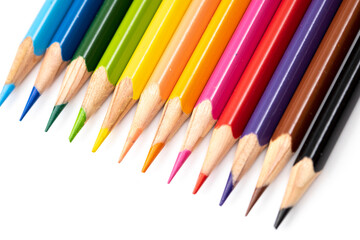 Colored pencils background. Color pencils on white background.