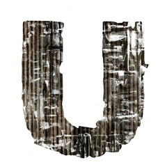 corticated iron letter U isolated 