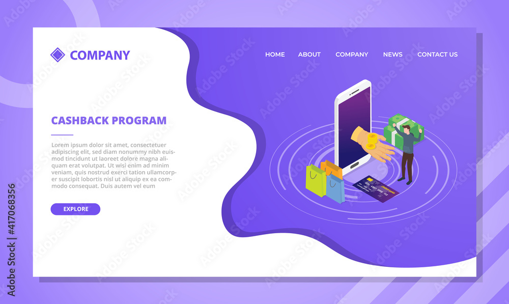 Wall mural cashback program concept for website template or landing homepage design with isometric style