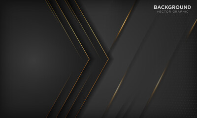 Modern black luxury background with golden line and shiny golden light.